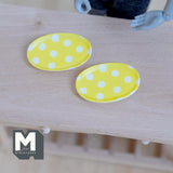 Miniature Oval Plate Set of 2 , 1:12 Scale Dollhouse Supplies Flatware 1-1/8 inch long (resin) (yellow) - A061