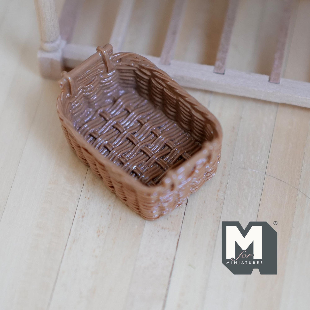 1:12 Scale Miniature Rattan Style Basket with Handles, 1-9/16 inch long, DIY Dollhouse Supply (resin) (light brown)