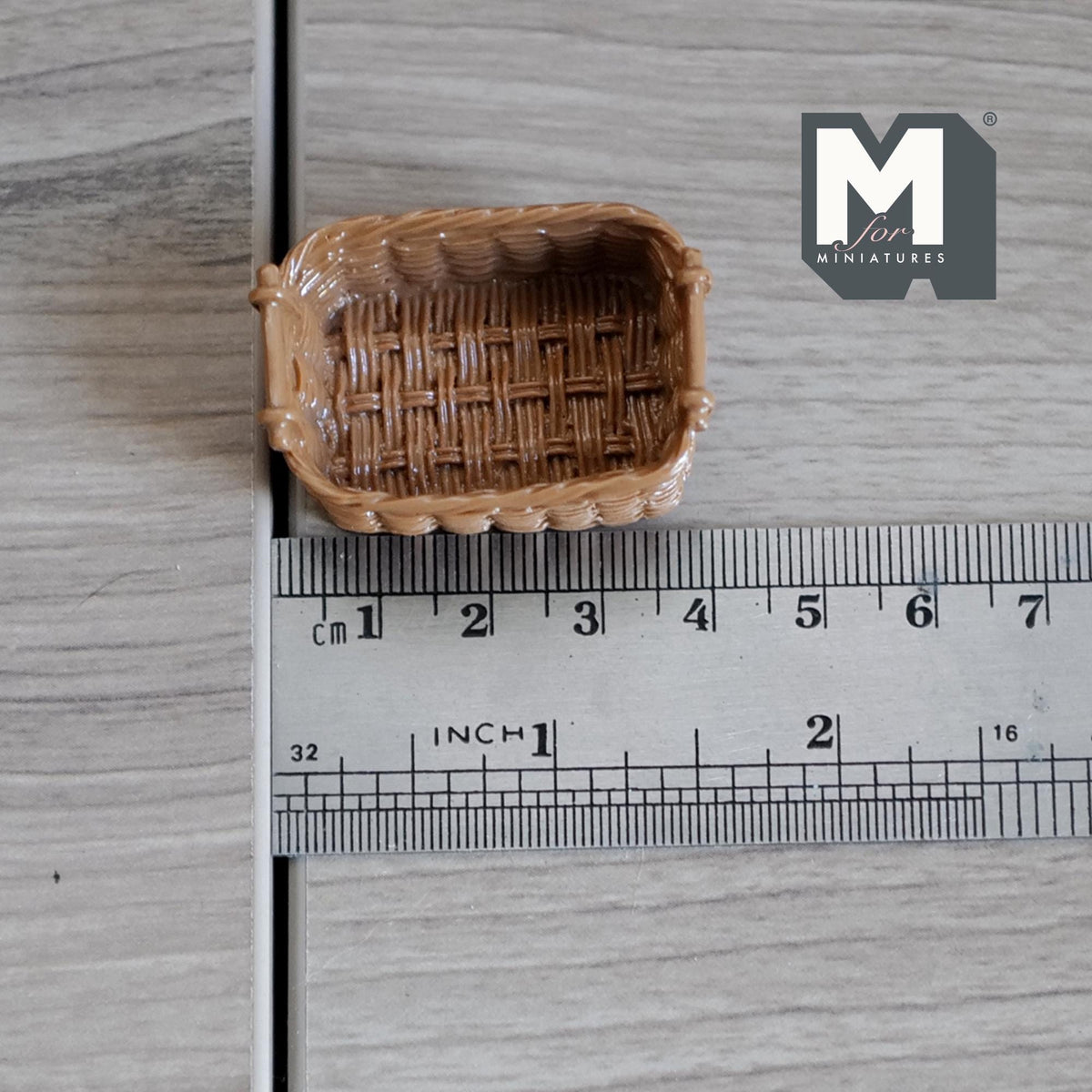 1:12 Scale Miniature Rattan Style Basket with Handles, 1-9/16 inch long, DIY Dollhouse Supply (resin) (light brown)