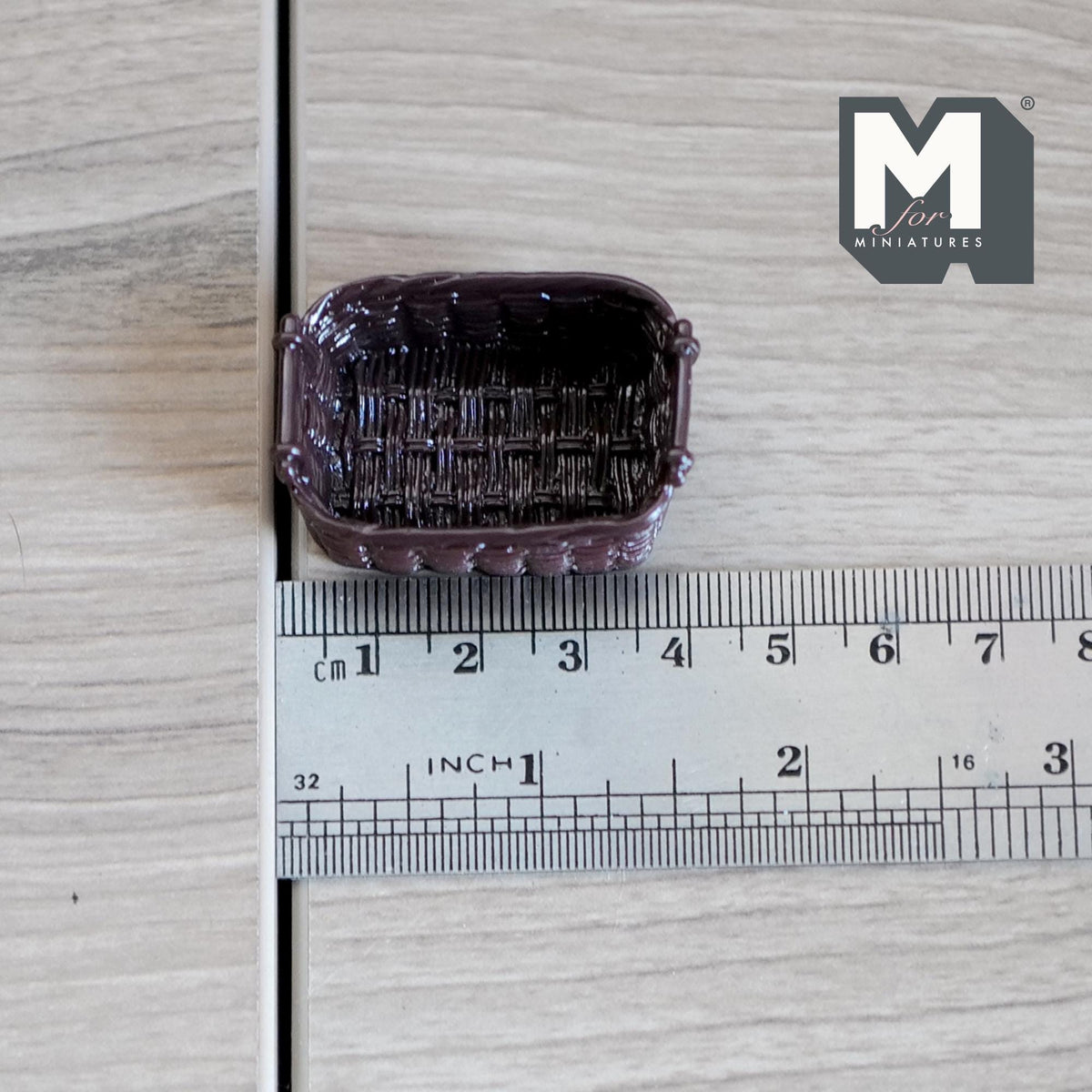 1:12 Scale Miniature Rattan Style Basket with Handles, 1-9/16 inch long, DIY Dollhouse Supply (resin) (dark brown)