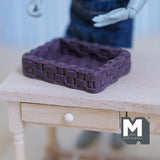 Miniature Woven Tray 1:12 Scale Dollhouse Supplies Woven Pattern Tray 1-5/8 inch long (resin) (dark brown) -D044