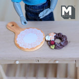 Miniature Wreath Cake on Serving Board 1:12 Scale Dollhouse Supplies Bakery Holiday Cake 1 inch dia. (dark brown) (non edible) - E024