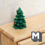 Miniature Christmas Tree 1:12 Scale Dollhouse Supplies Decorated Tree 1-1/16 inch tall (resin) (dark green) - I038