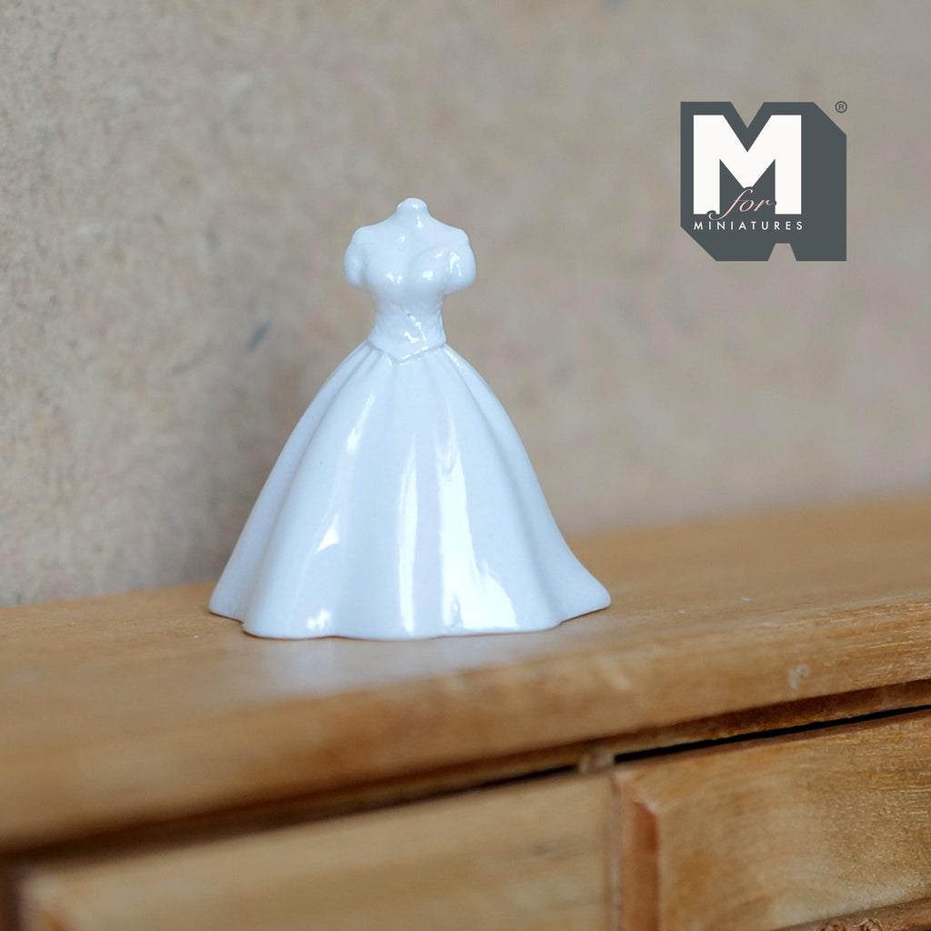 1:12 Scale Miniature Wedding Dress Figurine, Strapless Ballgown, 1-1/16 inch tall, DIY Dollhouse Supply (resin) (white)