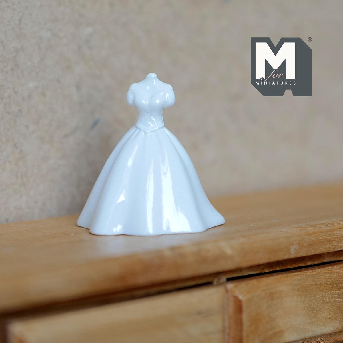 1:12 Scale Miniature Wedding Dress Figurine, Strapless Ballgown, 1-1/16 inch tall, DIY Dollhouse Supply (resin) (white)