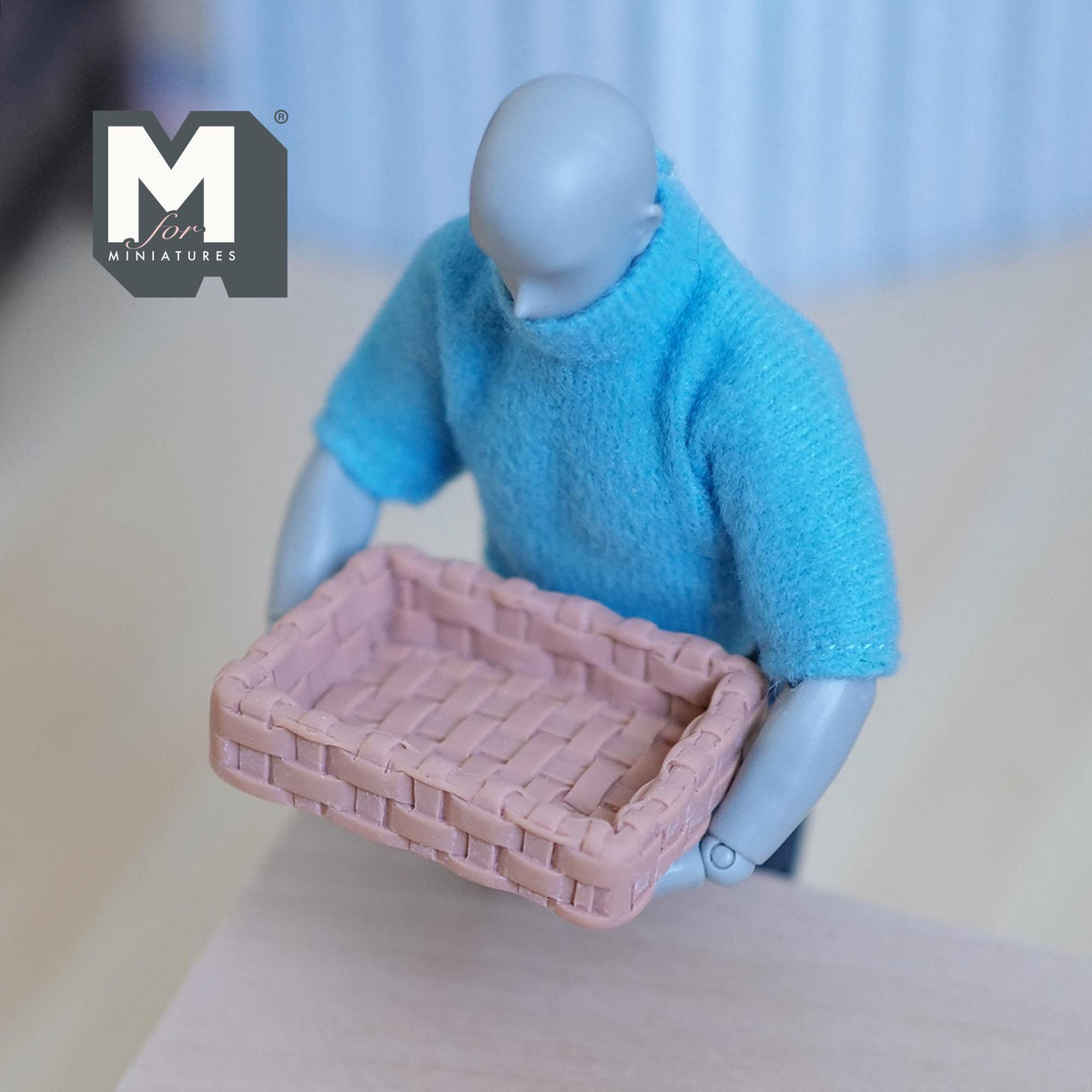 1:12 Scale Miniature Woven Pattern Tray, 1-5/8 inch long, DIY Dollhouse Supply (resin) (terracotta)