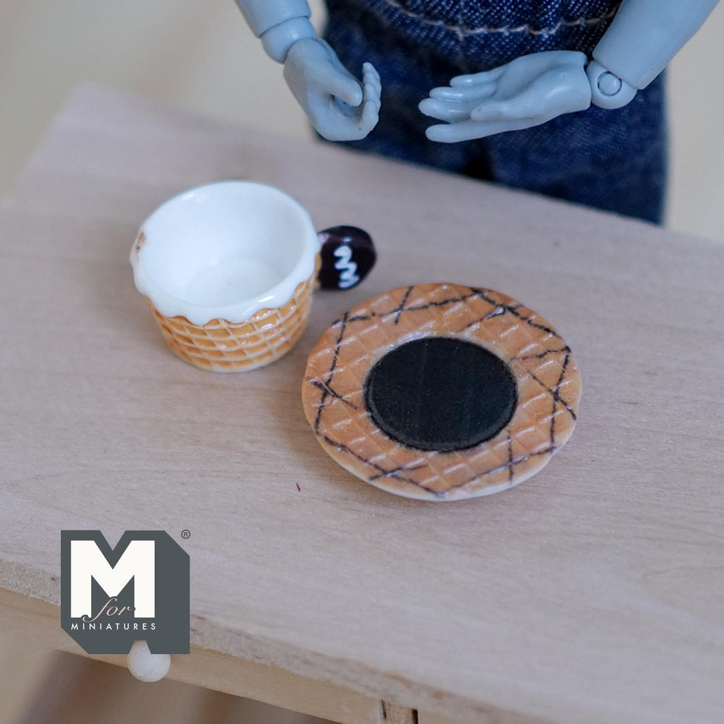 1:6 Scale Miniature Waffle Pattern Cup and Saucer, Set of 2, 7/16 inch tall, DIY Dollhouse Supply (dark brown)