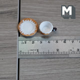 Miniature Cup and Saucer Waffle-patterned 1:6 Scale Dollhouse Tableware Set of 2 , 7/16 inch tall cup  (white saucer) - A031