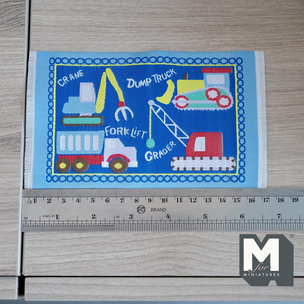 1:12 Scale Miniature Construction Vehicle Rug, Playroom Play Mat, 6-5/8 inch long, DIY Dollhouse Supply (blue)