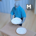 1:12 Scale Miniature Large Round Plates, Tiny Floral Pattern, Set of 2, 1-3/8 inch dia., DIY Dollhouse Supply (resin) (pink and blue)