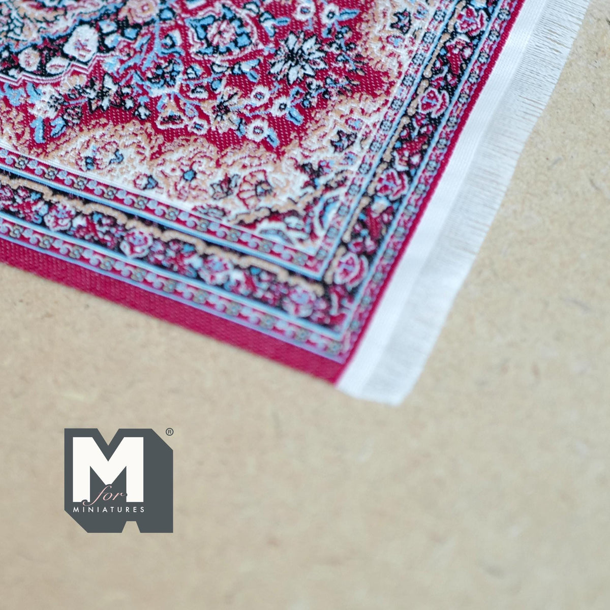 1:12 Scale Miniature Medallion Area Rug with Fringe, 6-7/16 inch long, DIY Dollhouse Supply (red)