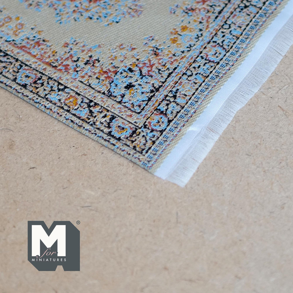 1:12 Scale Miniature Medallion Area Rug with Fringe, 6-7/16 inch long, DIY Dollhouse Supply (beige)