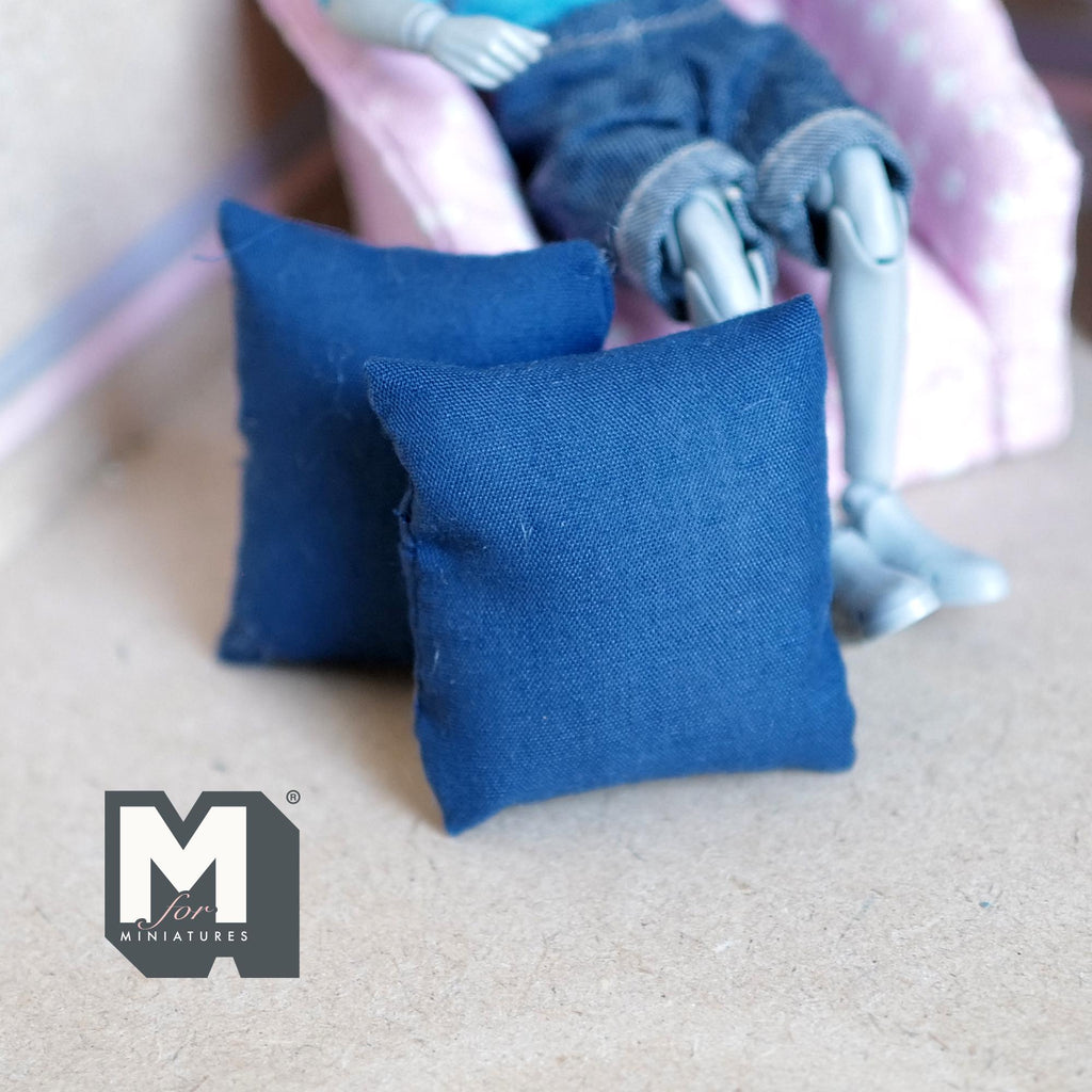 1:12 Scale Miniature Fabric Square Cushions, Set of 2, 1-5/8 inch wide, DIY Dollhouse Supply (dark blue)