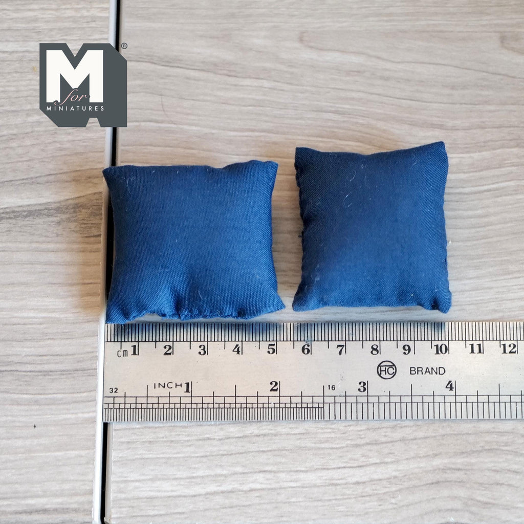 1:12 Scale Miniature Fabric Square Cushions, Set of 2, 1-5/8 inch wide, DIY Dollhouse Supply (dark blue)