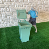 Dollhouse Supplies Trash Can with Wheels 1:12 Scale Miniature Garbage Bin Rubbish Bin Dumpster 3-1/2 inch tall  - D089