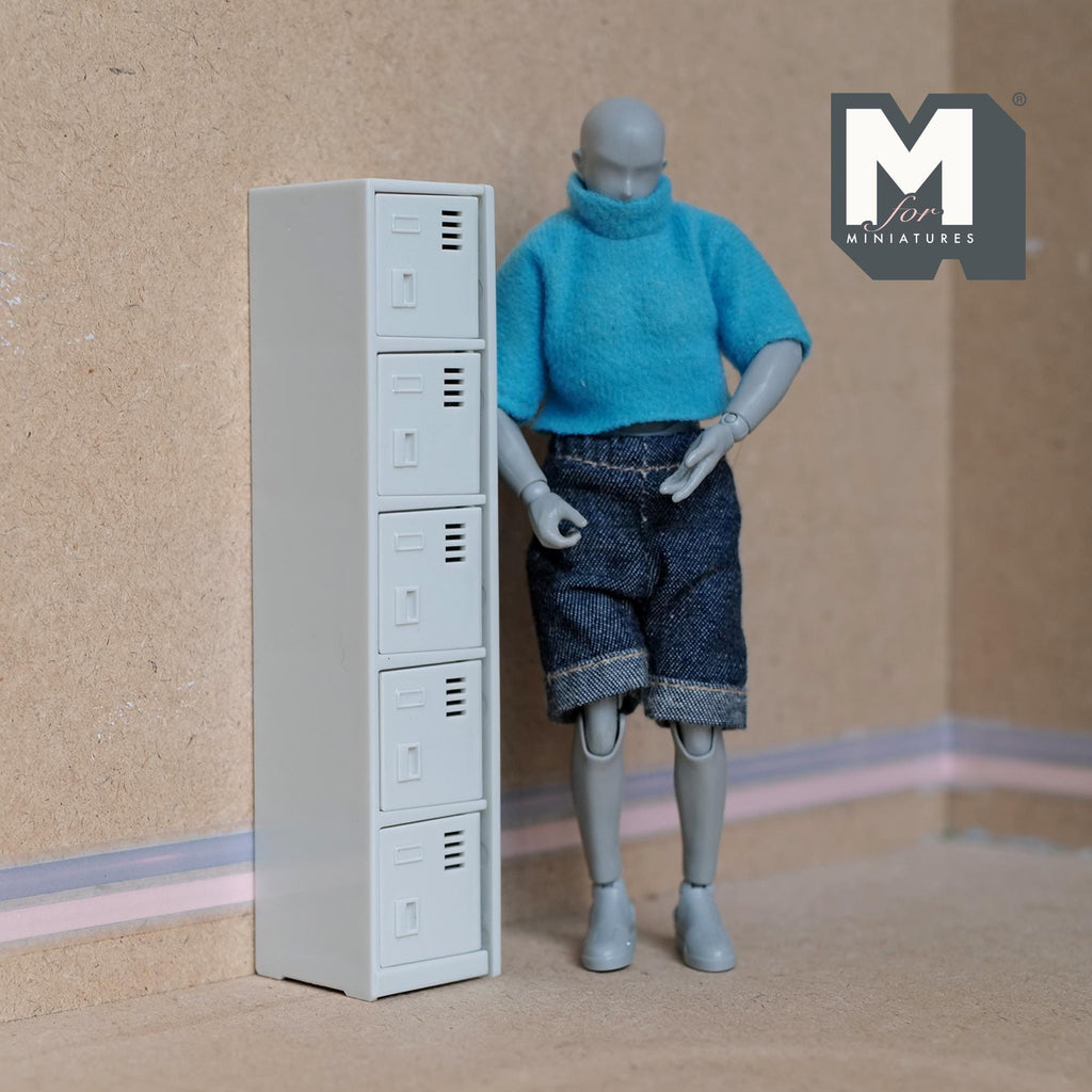 1:12 Scale Miniature Cube Locker Cabinet, 5 Compartments, 5-1/16 inch tall, DIY Dollhouse Supply (white)