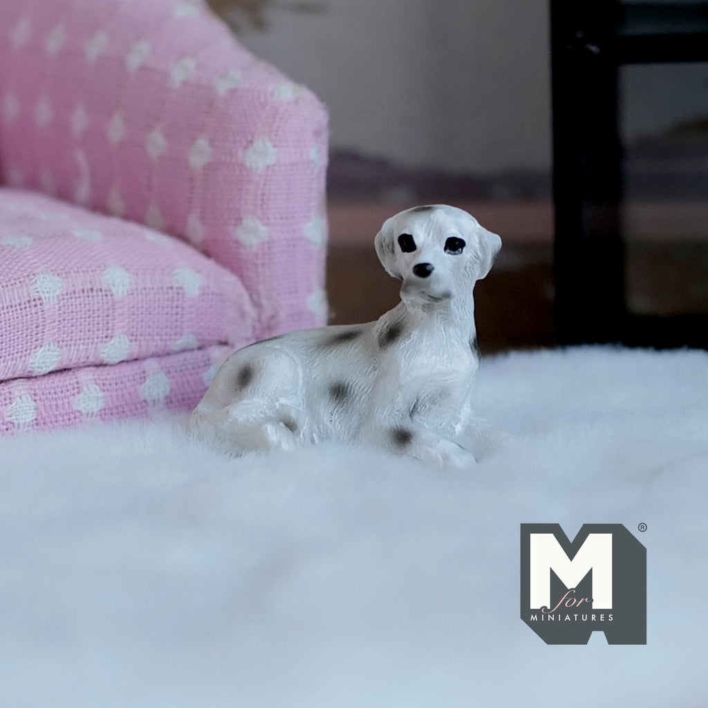 1:12 Scale Miniature Lying Dalmatian Dog, 1-7/16 inch long, DIY Dollhouse Supply (cast resin)