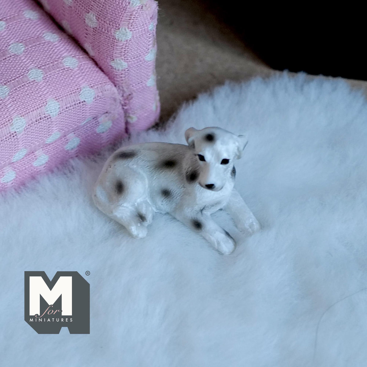 1:12 Scale Miniature Lying Dalmatian Dog, 1-7/16 inch long, DIY Dollhouse Supply (cast resin)