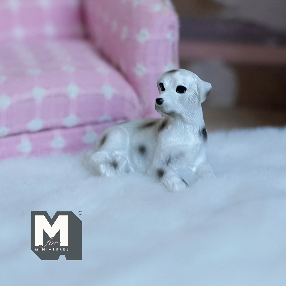 1:12 Scale Miniature Lying Dalmatian Dog, 1-7/16 inch long, DIY Dollhouse Supply (cast resin)