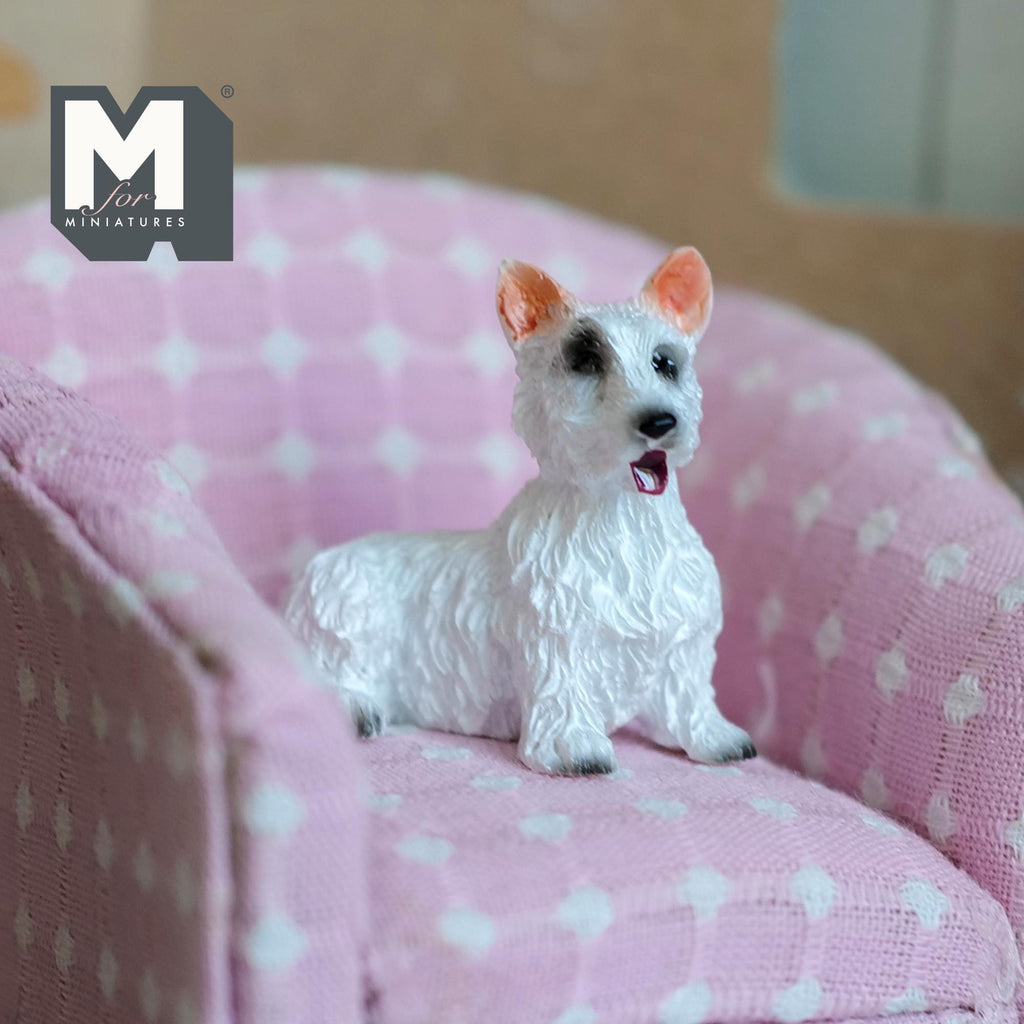 1:12 Scale Miniature Lying Wire Fox Terrier, 1-1/2 inch long, DIY Dollhouse Supply (cast resin) (white)