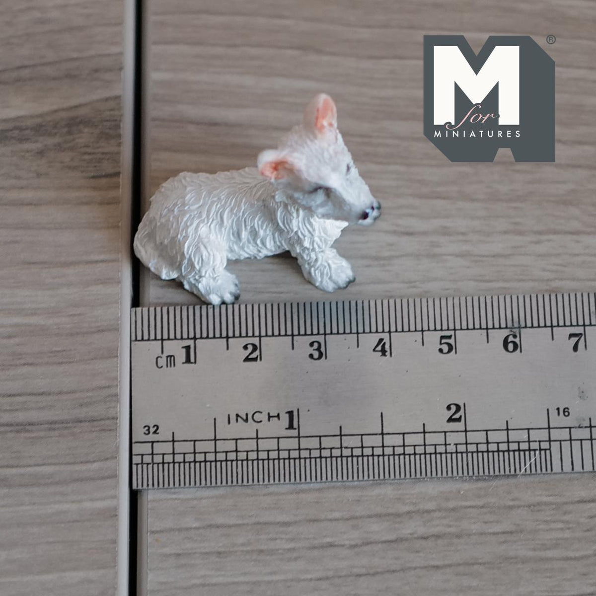 1:12 Scale Miniature Lying Wire Fox Terrier, 1-1/2 inch long, DIY Dollhouse Supply (cast resin) (white)