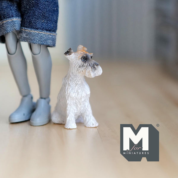 Miniature Sitting Wire Fox Terrier 1:12 Scale Smooth Coat Terrier 1-5/8 inch tall (cast resin) (white and tan) -