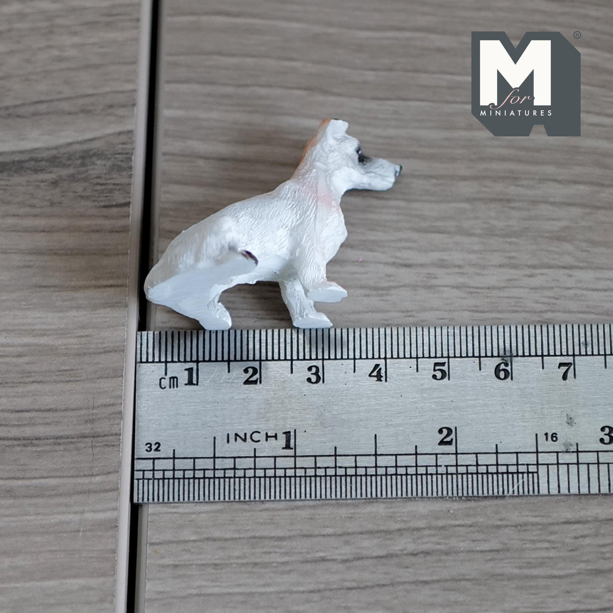 1:12 Scale Miniature Sitting Jack Russell Terrier, 1-5/16 inch tall, DIY Dollhouse Supply (cast resin) (white and tan)