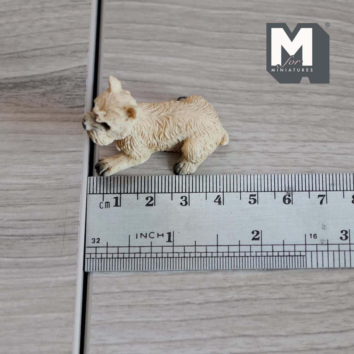 1:12 Scale Miniature Lying Cairn Terrier, 1-5/8 inch long, DIY Dollhouse Supply (cast resin) (beige)