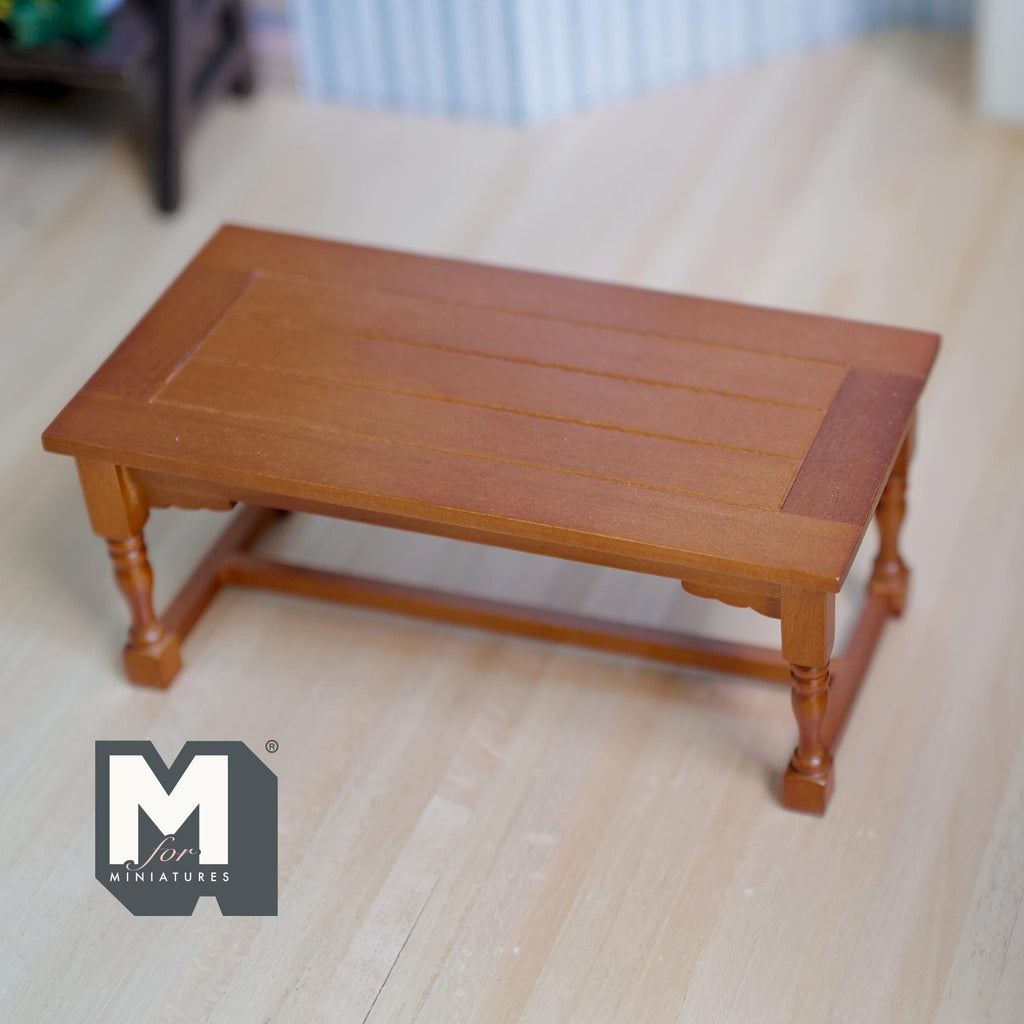 1:12 Scale Miniature Refectory Dining Table, Turned Legs, Stretchers, 5-13/16 inch long, DIY Dollhouse Supply (wood) (stained)