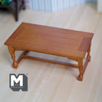 Mesa de comedor de refectorio en miniatura a escala 1:12, patas torneadas, travesaños, 5-13/16 inch de largo, suministros DIY para casa de muñecas (madera) (teñida)