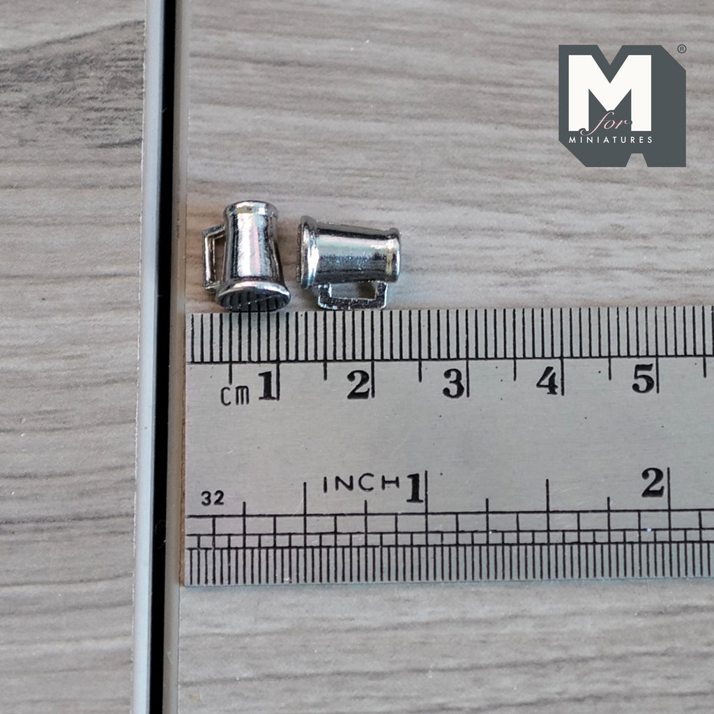 1:12 Scale Miniature Metal Beer Tankards with Handles, Set of 4, 7/16 inch tall, DIY Dollhouse Supply (silver)