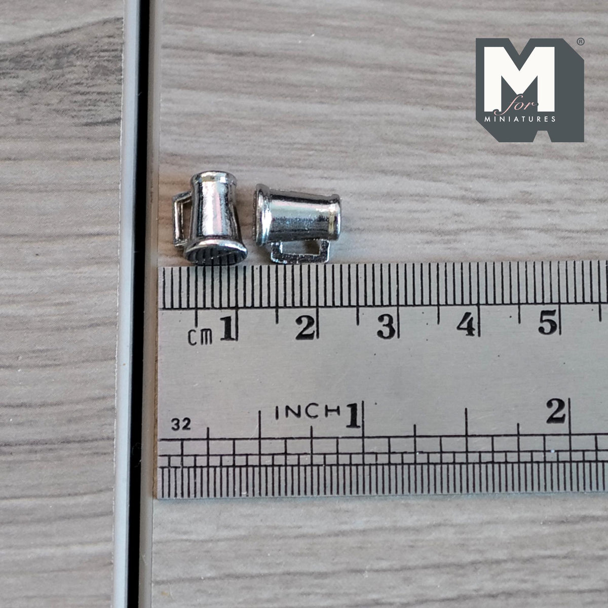1:12 Scale Miniature Metal Beer Tankards with Handles, Set of 4, 7/16 inch tall, DIY Dollhouse Supply (silver)
