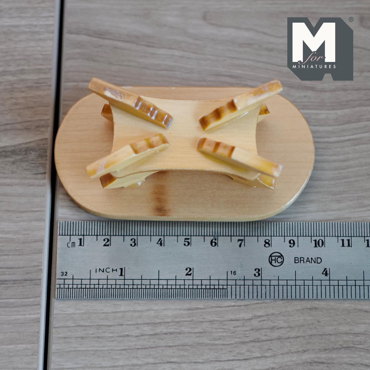 1:12 Scale Miniature Wood Oval Coffee Table, Trestle Base, 3-13/16 inch long, DIY Dollhouse Supply (pine) (stained)