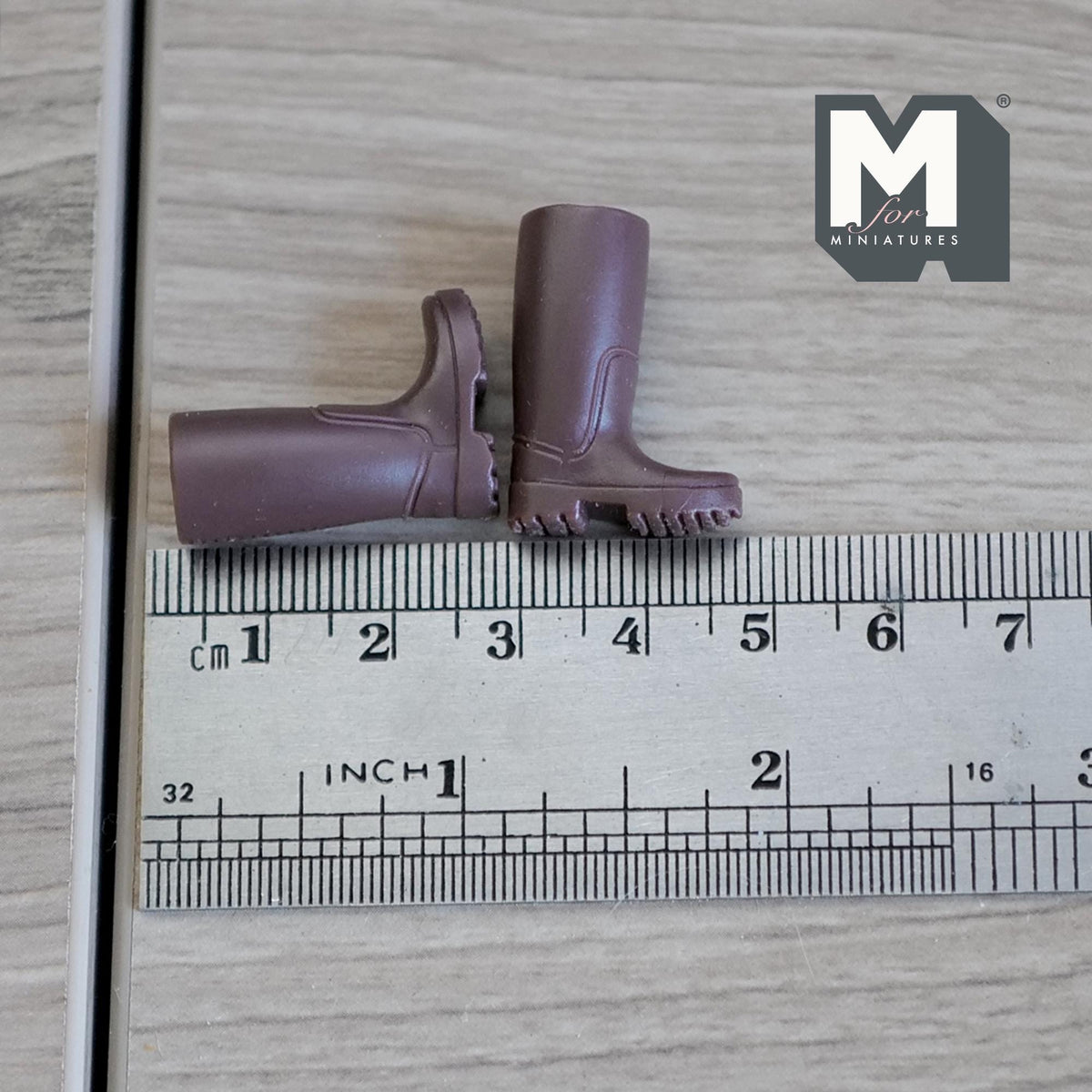 1:12 Scale Miniature Kids Rubber Rain Boots, Pair, 1 inch tall, DIY Dollhouse Supply (brown)