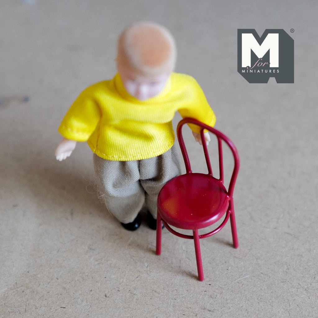 1:12 Scale Miniature Wire Back Kids Chair, 2 inch tall, DIY Dollhouse Supply (metal) (red)