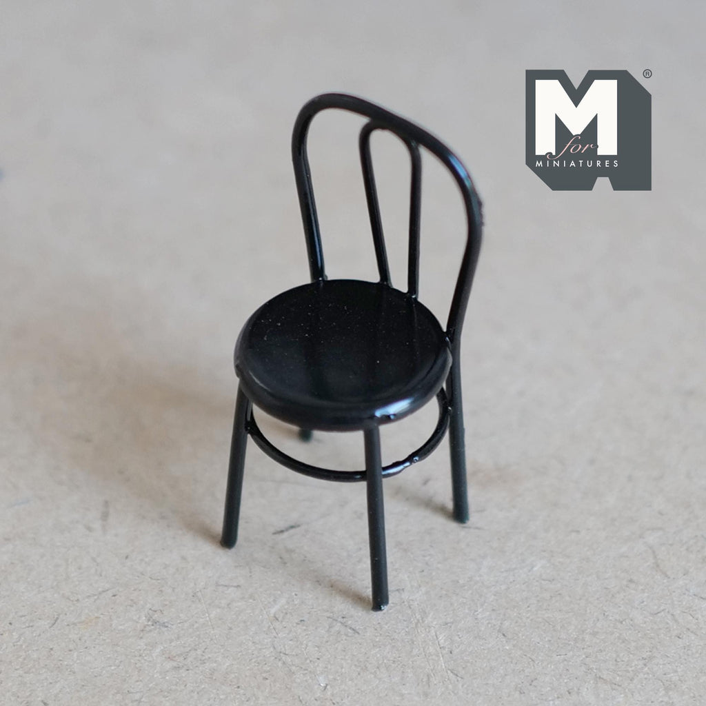 1:12 Scale Miniature Wire Back Kids Chair, 2 inch tall, DIY Dollhouse Supply (metal) (black)