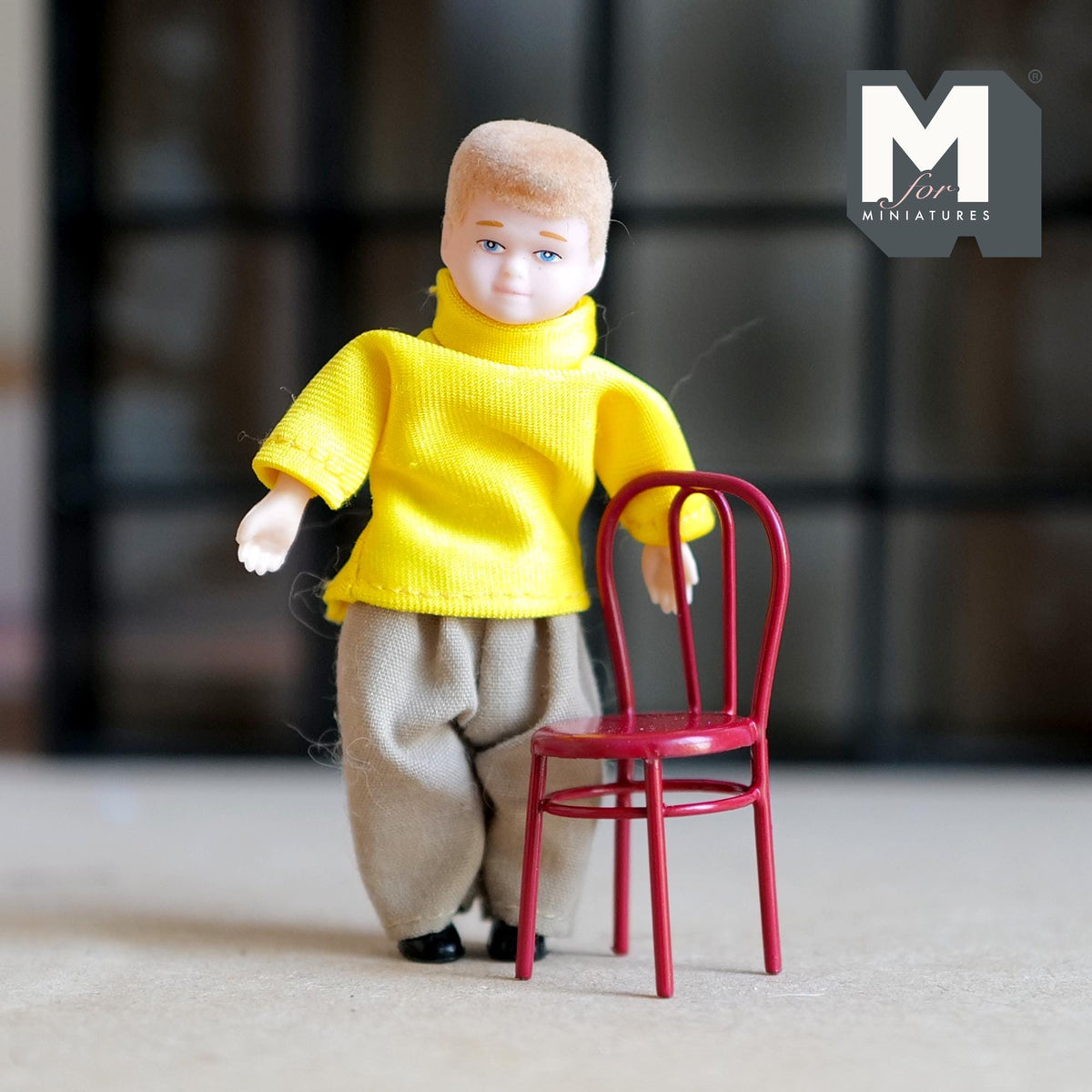 1:12 Scale Miniature Wire Back Kids Chair, 2 inch tall, DIY Dollhouse Supply (metal) (red)