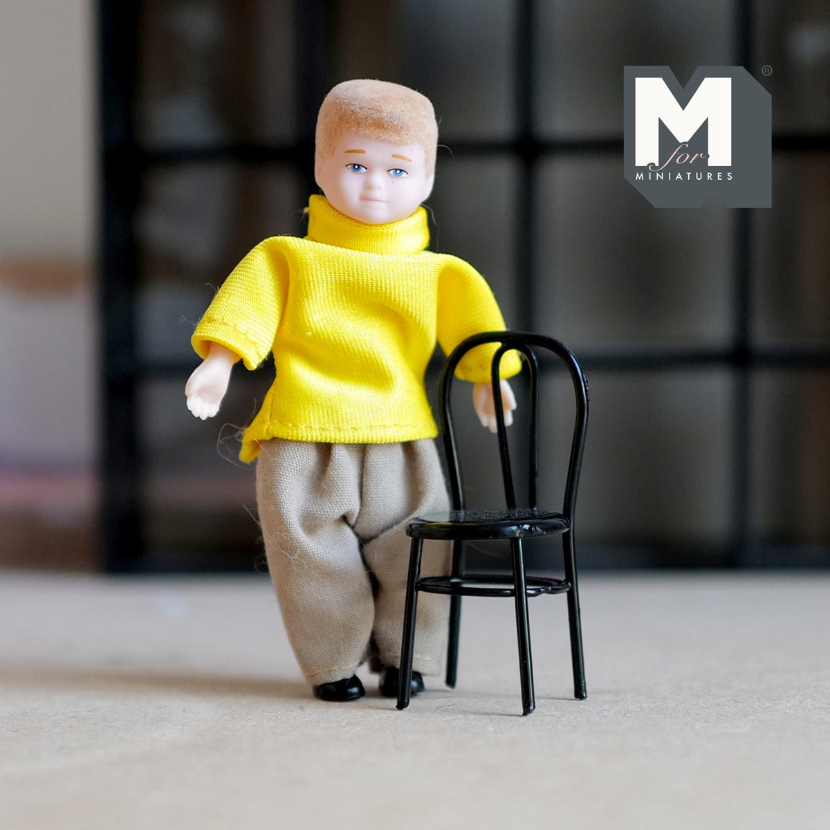1:12 Scale Miniature Wire Back Kids Chair, 2 inch tall, DIY Dollhouse Supply (metal) (black)