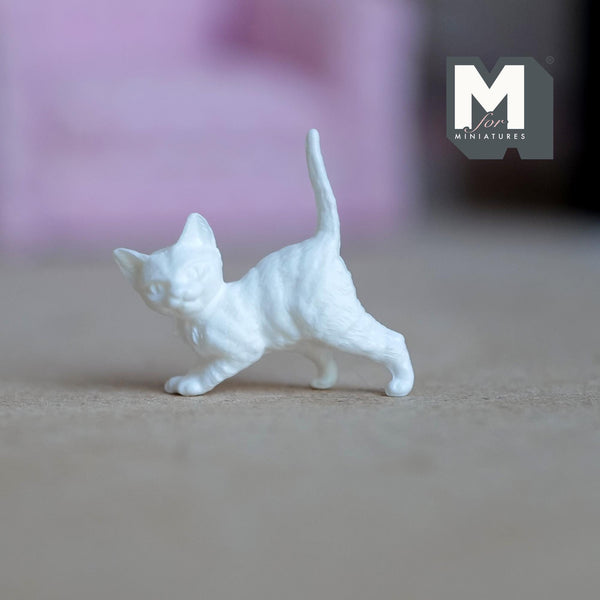 1:12 Unpainted Miniature Kitten , Miniature Feline , Miniature White Cat 1 inch long  (style C) - C072