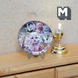 Miniature Ceramic Long Hair Cat and Kitties Platter with Metal Stand 1-7/16 inch dia. - E086