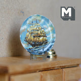 Miniature Ceramic Sailing Boat Platter with Metal Stand 1-7/16 inch dia. (style c) - E086