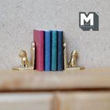 Miniature Cat Bookends Book Stops with 4 Books 9/16 inch tall (metal) (gold) - C036