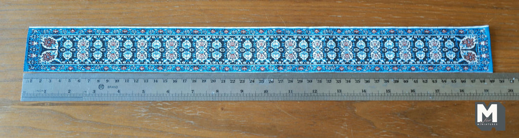 1:12 Scale Miniature Fabric Stair Runner, Medallion Pattern with Fringe, 19-5/16 inch long, DIY Dollhouse Supply (blue)