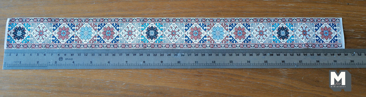 1:12 Scale Miniature Fabric Stair Runner, Printed Tile Pattern, 19-5/16 inch long, DIY Dollhouse Supply (blue and red)