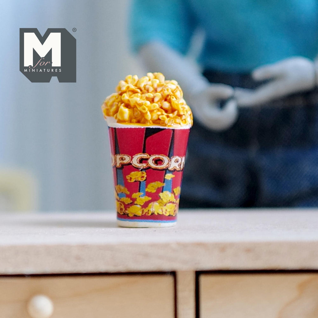 1:12 Scale Miniature Popcorn Bucket with Popcorn, Large Size, 1 inch tall, DIY Dollhouse Supply (resin) (popcorn print)