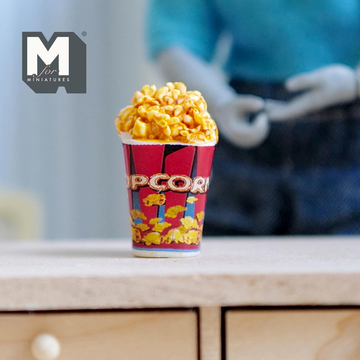 1:12 Scale Miniature Popcorn Bucket with Popcorn, Large Size, 1 inch tall, DIY Dollhouse Supply (resin) (popcorn print)