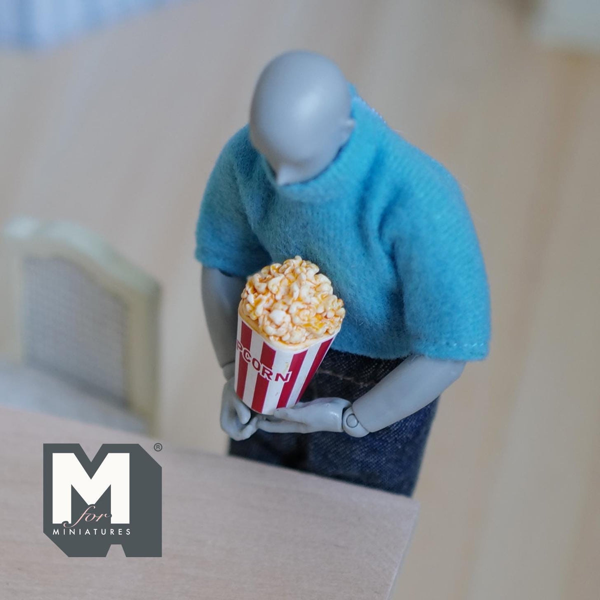 1:12 Scale Miniature Popcorn Bucket with Popcorn, Large Size, 1 inch tall, DIY Dollhouse Supply (resin) (red striped)