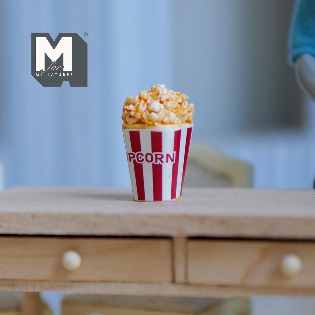 1:12 Scale Miniature Popcorn Bucket with Popcorn, Large Size, 1 inch tall, DIY Dollhouse Supply (resin) (red striped)