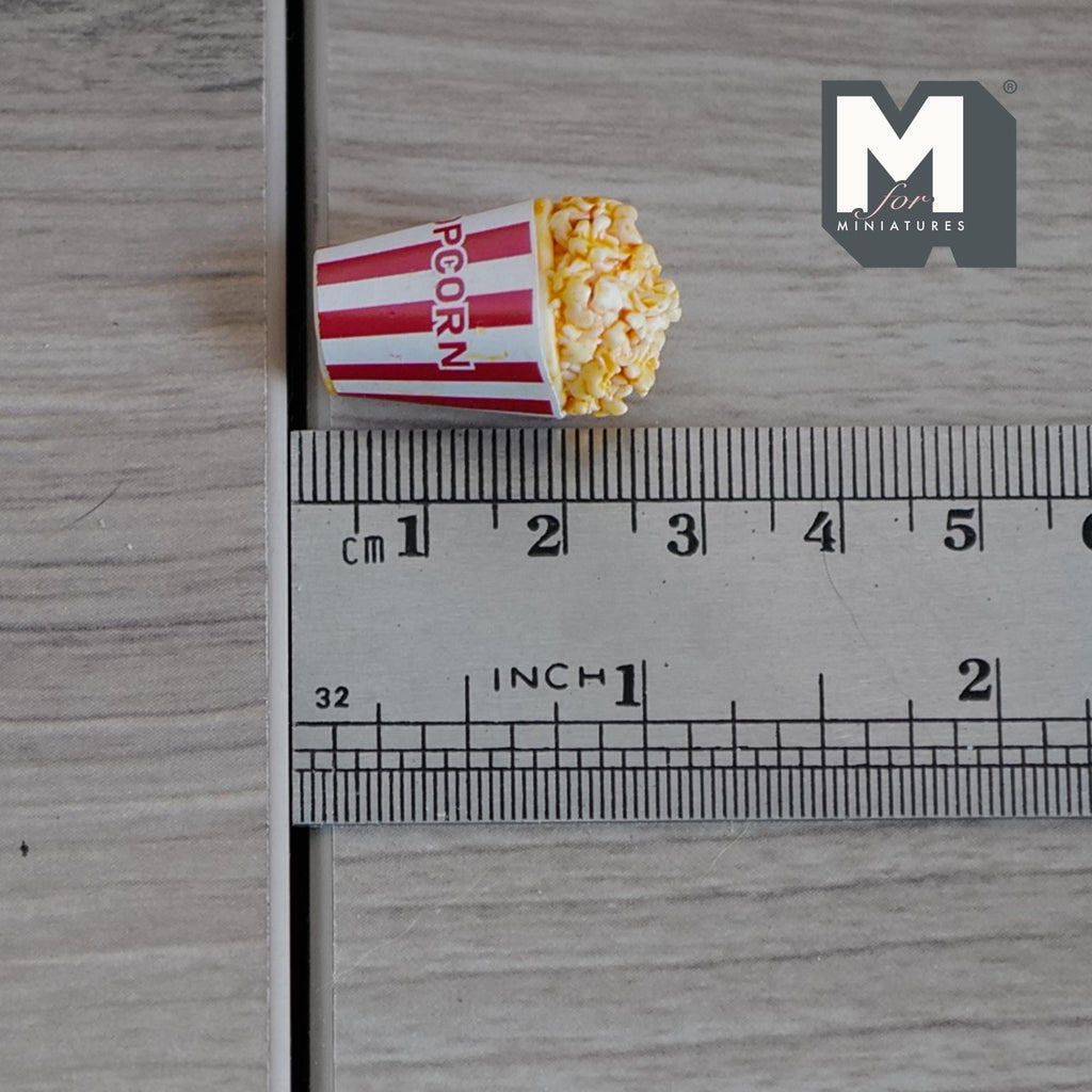 1:12 Scale Miniature Popcorn Bucket with Popcorn, Large Size, 1 inch tall, DIY Dollhouse Supply (resin) (red striped)