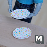 Miniature Oval Plate Set of 2 , 1:12 Scale Dollhouse Supplies Flatware 1-1/8 inch long (resin) (pink / blue) - A061